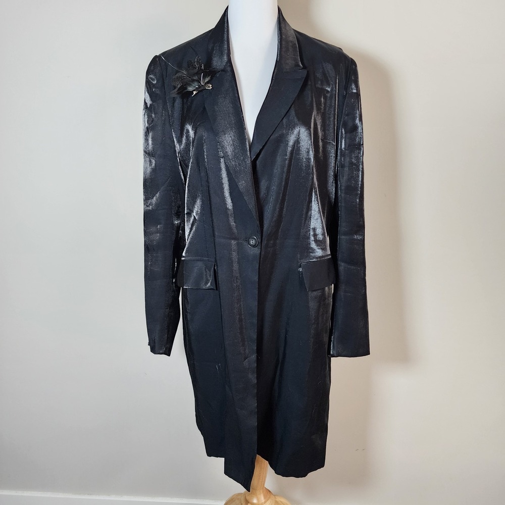 VTG Della Spiga Tuxedo Jacket Women 14 Black Shimmer Viscose Blazer Brooch Event